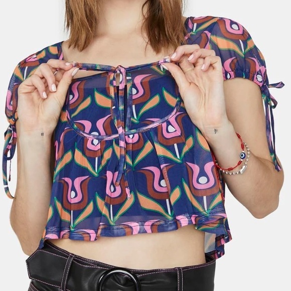 DELIA*S BY DOLLS KILL 70s DISCO BLISS MESH CROP TOP w/ tank small new w tags - Picture 5 of 8